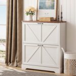 Shoe Cabinet, Shoe Storage Cabinet for Entryway with 2 Flip Drawers, Narrow Farmhouse Shoe Organizer Cabinet, Slim Shoe Rack Cabinet, White - Image 5