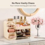 Aveniee Makeup Organizer with Drawers, Large Bathroom Countertop Storage for Vanity, Cosmetic & Skincare Display Case for Brushes, Perfumes, Lipsticks (Cream White) - Image 3