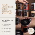 Glass Spice Jars with Labels-12 Pack- 6.8oz- 360 Labels- Spice Containers Bamboo Lids -Spices Organization for Cabinet-Drawer-Rack-Seasoning containers-herbs- Organizer-Spices Bottles-Black - Image 3