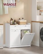 VASAGLE Laundry Cabinet with Tilt-Out Basket, Freestanding Storage Unit with Drawer and Laundry Hamper, for Bathroom, Living Room, 15.8 x 31.1 x 31.5 Inches, Cloud White UBBC751W01 - Image 3