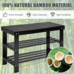 Giantex Entryway Shoe Bench, Bamboo Shoe Shelf Organizer Holds up to 6 Pairs, 3-Tier Black Shoe Storage Rack Heels, Slippers for Entry, Living Room, Bathroom (Black) - Image 6