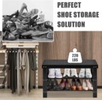 Giantex Entryway Shoe Bench, Bamboo Shoe Shelf Organizer Holds up to 6 Pairs, 3-Tier Black Shoe Storage Rack Heels, Slippers for Entry, Living Room, Bathroom (Black) - Image 7