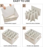 Shoe Organizer for Closet, Foldable Shoe Box with Adjustable Dividers and Clear Cover, Space Saving Shoe Storage Organizer Cabinet with Reinforced Handles, Fits 16 Pairs, Beige TP09Y - Image 8