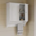RiverRidge Ashland Two-Door Bathroom Storage Cabinet - White - Wall Mounted Medicine Cabinet Over Toilet Storage With Towel Rail And 2 Fixed Interior Shelves - Image 3