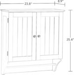 RiverRidge Ashland Two-Door Bathroom Storage Cabinet - White - Wall Mounted Medicine Cabinet Over Toilet Storage With Towel Rail And 2 Fixed Interior Shelves - Image 4