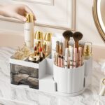 Makeup Organizer for Vanity with 2 Drawers,Countertop Rotating Makeup Brush Holder,Bathroom Organizer Holder,Cosmetic Display Case for Lipstick,Beauty,Skincare Organizer (White) - Image 3