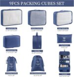 9 Set Packing Cubes for Travel Essentials, Suitcase Organizer Bags for Airplane Road Trip Camp - Navy Blue - Image 3