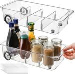 2 Pack Refrigerator Organizer Bin with Wheels, Roll Out Pantry Storage with Dividers, Clear Plastic Refrigerator Drawer, Upgrade Thick Fridge Caddy for Under Sink, Kitchen Organization - Image 2