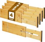 4 Pcs 6 Inch High Drawer Dividers 15"-22" Adjustable Bamboo Drawer Dividers Deep Expandable Dresser Organizer with Spring Loaded for Clothes Bedroom Bathroom Kitchen Fridge Office - Image 2