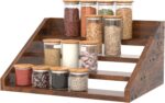 4 Step Spice Rack Organizer for Cabinet, Robust Wooden Display Riser Shelf Seasoning Organizer for Countertop Cupboard Pantry, Condiment Jar Kitchen Storage Holder Super Sturdy Stand, Rusitc Brown - Image 2