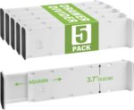 5 Pack Drawer Dividers 3.7" High Slim Organizers Expandable 14.8-25.6" Adjustable Separators for Shallow Drawers Kitchen Utensils Baby Clothes Underwear Storage-White - Image 2