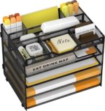 5 Tier Paper Letter Tray with 3 Drop-in Pen Holders, Mesh Desk File Organizer with Handle, Desk Organizers and Accessories for School,Home, Office Supplies Storage-Black - Image 2