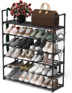 6 Tiers Metal Shoe Rack,Adjustable Shoe Shelf Storage Organizer with Hooks,Stackable Boot & Shoe Storage,for Entryway,Hallway,Closet,Black - Image 2