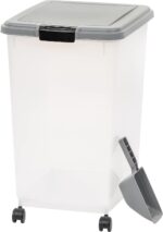 Amazon Basics Airtight Dog Food Storage Container with Scoop and Wheels, 69 QT, Gray - Image 2