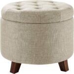 Amazon Basics Round Linen Ottoman with Storage, Tufted Upholstered Footstool for Living Room and Bedroom, 20" x 17", Linen Burlap Beige - Image 2