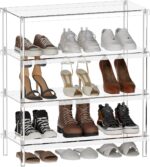 Aquiver 4-Tier Acrylic Shoe Rack - Shoe Rack Organizer - Modern Shoe Storage Shelf, Holds 12-16 Pairs of Shoes for Entryway, Closet - 25.6'' L x 11.8'' W x 28.3'' H, Clear, Easy Assembly & Clean - Image 2