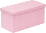 B FSOBEIIALEO Folding Storage Ottoman, Faux Leather Footrest Seat Long Shoes Bench Box Chest, Pink 30"x15"x15" - Image 2