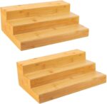 Bamboo Spice Rack Organizer for Cabinet 3 Tier Countertop Step Spice Shelf for Kitchen Storage and Organizer (2 Pack, Cabinet) - Image 2