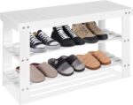 COSTWAY Bamboo Shoe Rack Bench 3-Tier Free Standing Wood Shoe Storage Organizer Shelf Holder Home Entryway Hallway Furniture Eco-Friendly (White) - Image 2