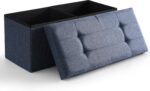 CUYOCA Storage Ottoman Bench Foldable Seat Footrest Shoe Bench End of Bed Storage with Flipping Lid, 75L Storage Space, 30 inches Linen Fabric Navy - Image 2