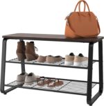 ClosetMaid 3-Tier Shoe Rack Bench - Metal Frame, Wire Shelves, Wood Seat - Entryway, Hallway, Living Room, Mudroom Organizer - Modern Walnut Finish - Image 2