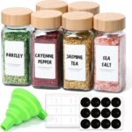 ComSaf 4 oz 6Pcs Glass Spice Jars with Label, Empty Spice Containers with Bamboo Lids, Square Seasoning Containers Trial and Supplement Set, Small Seasoning Bottles for Salt, Herbs, Sugar, Pepper - Image 2
