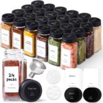 ComSaf Glass Spice Jars with Label, 24Pcs 4oz, 93 Labels, a Metal Funnel, Extra Shaker Lids, Empty Spice Containers and Square Spice Bottles for Kitchen and Seasoning - Image 2
