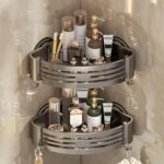 Corner Shower Caddy Suction Cup,Shower Shelves with Hooks,No Drilling Powerful Suction Bathroom Organizers and Storage,Removable Waterproof Rustproof Shower Bathroom Accessories Decor(Grey 2Pack) - Image 2
