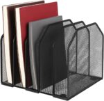 Desk File Organizer Vertical 5 Sections Metal Adjustable Magazine Holder Upright Desktop Bookshelf Organizer Stand File Sorter Office Desk Accessories Black - Image 2