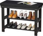 Domax Shoe Rack Bench,Bamboo Shoe Bench with Cushion, 3-Tier Shoe Storage Organizer for Entryway Entrance Hallway Bedroom Living Room,Holds Up to 330 lbs,11.8 x 28 x 17.7 Inches,Black - Image 2