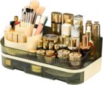 Extra Large Capacity Makeup Organizer with Brush Holder - Plastic Vanity Countertop Storage for Full Skincare & Cosmetic Collection - Image 2