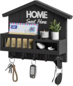 FERAHI Key and Mail Holder for Wall, Wall Key Holder with Shelf, Home Key Holder for Wall, Wood Black Key Holder Wall Mount, Mail Organizer Wall Mounted, Entryway & Front Door Key Holder with 5 Hooks - Image 2