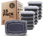 Freshware Meal Prep Containers [15 Pack] 1 Compartment Food Storage Containers with Lids, Bento Box, BPA Free, Stackable, Microwave/Dishwasher/Freezer Safe (28 oz) Black - Image 2