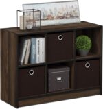 Furinno BASIC Book Shelf, 6-Cube Bookshelf with Open Shelf, 3 x 2 Bookcase with Storage Bins, Closed Back, Horizontal, 11.9" x 31.6" x 23.6", for Living Room, Bedroom, Home Office, Columbia Walnut - Image 2