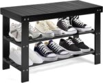 Giantex Entryway Shoe Bench, Bamboo Shoe Shelf Organizer Holds up to 6 Pairs, 3-Tier Black Shoe Storage Rack Heels, Slippers for Entry, Living Room, Bathroom (Black) - Image 2