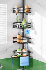 HAMITOR Shower Caddy Tension Pole: Rustproof Quick Install Corner Bathroom Organizer Shelf on Floor for Renters - 4-Tier Large Capacity Storage Rack with Soap Holder for Apartment -47-121 Inch/Black - Image 2