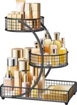 HBlife Makeup Organizer for Vanity, 3 Tier Metal Bathroom Countertop Organizers Skin Care Storage, Bathroom Counter Shelf Skincare Holder Perfume Cosmetic Display, Black - Image 2