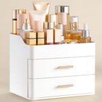 HBlife Makeup Organizer for Vanity with 2 Drawers, Large Bathroom Countertop Cosmetics Organizer Skin Care Storage, Easy to Store Lipsticks, Nail Polishes, Perfumes, Eyeshadow Palettes, All White - Image 2