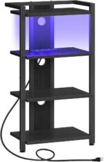 HOOBRO 4-Tier AV Media Stand with Charging Station and LED Light, Wooden Stereo Stand, Rack Audio Tower, Corner TV Stand, Entertainment Device, Black BB38UDCJ01 - Image 2