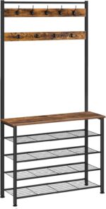 HOOBRO Hall Tree, Coat Rack with Shoe Rack, Hall Tree with Bench, 5 Tier Shoe Storage Organizer with 9 Hooks for Entryway, Closet, Sturdy, Industrial, Rustic Brown and Black BF80MT01G2 - Image 2