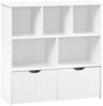 HOOBRO Toy Storage Organizer, Toy Organizers and Storage with 2 Movable Drawers and 5 Cubbies, Toy Chest Shelf for Books or Dolls, Kids Bookshelf and Toy Storage for Playroom, White WT88CW01 - Image 2