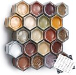 Homazing Set of 20 Large 4oz Magnetic Spice Jars for Refrigerator, Hexagon Glass Magnetic Spice Jars with Shaker Lids and Labels for Kitchen RV Travel Trailer, Magnetic Spice Containers for Fridge - Image 2
