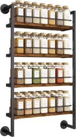 IBUYKE Spice Rack Wall Mount,4 Tier Hanging Seasoning Organizer,Large Spice Rack for Wall for up to 50 Jars,Spice Organization for Kitchen Cabinet,Bathroom,Pantry,Living Room,Brown TLJ016H - Image 2