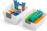 IRIS USA Plastic Storage Baskets, 6-Pack, Made in USA, Shelf Baskets Small Baskets Organizing Bins For Pantry Countertops Closet Shelves Office, Muti-Purpose, Nestable, Easy Carry, White - Image 2