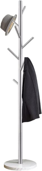 Jolitac Metal Coat Rack Stand Satin Steel Finish Stable Marble Base, High-Grade with Hooks Metal Tree Hat & Coat Hanger Floor Free Standing Wall Bedroom Easy Assembly (Satin Steel) - Image 2