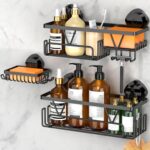 KEGII Shower Caddy Suction Cup – Removable Suction Bathroom Organizers Shelf with Soap Holder, Razor Holder & Hooks, Rustproof Shower Storage for Renters, No Drilling Black Bathroom Storage Basket - Image 2