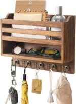 KERESUEDO Mail and Key Organizer for Wall – Key Holder Wall Mount with Storage Box and 5 Key Hooks, Mail Holder Wall Mounted for Entryway, Apartment, Office, Home Decor Organization (Burnt Brown) - Image 2