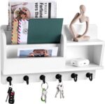 Key Holder Wall Mount, Key and Mail Holder for Wall with 6 Key Hook and Double Shelf, Mail Organizer Wall Mounted with 3-Tier Sortable Mail Slots, Key Rack for Entryway and Home Decor (White) - Image 2