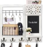 Key Holder Wall Mount, Mail Organizer with 10 Hooks and Shelf, Wall Decorative Key Rack with Chalkboard for Entryway Hallway Bedroom Farmhouse Dog Leash Home Decor - Image 2