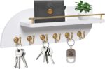 Key Holder for Wall, Decorative Key and Mail Organizer with 6 Sturdy Metal Hooks and Floating Shelf, 14 Inches Wood Wall Mounted Key Rack for Entryway, White and Gold - Image 2